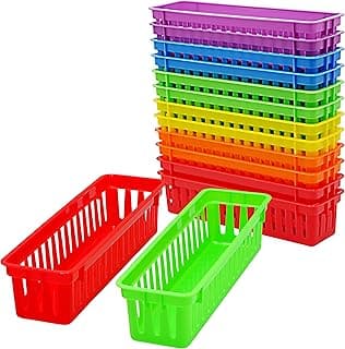 4E's Novelty Pacote com 12 porta-lápis para mesa infantil, cestos de plástico colorido para organizar suprimentos de sala de aula, suporte de plástico para mesa e suprimentos de professores do ensino