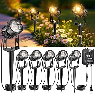 Kit de iluminação de paisagem de baixa tensão Plug and Play, pacote com 6 luzes de paisagem com transformador inteligente e cabo de 1,8 m, branco quente à prova d'água luzes LED spot para