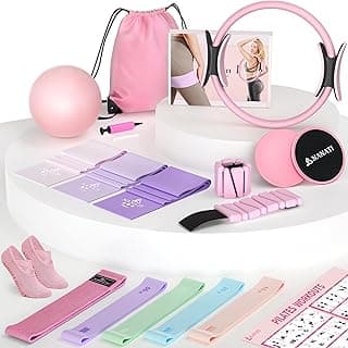 Kit de Pilates, Kit de Treino de Pilates em Casa para Mulheres, Equipamento de Pilates com Anel e Bola de Pilates de 36,8 cm, Faixas de Resistência, Pesos no Tornozelo, Sliders e Meias de