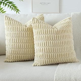 OTOSTAR Pacote de 2 capas de almofada decorativas macias de veludo cotelê 45 x 45 cm capa de almofada listrada boho macia para sofá casa de fazenda decoração de casa capas de almofadas para sofá-cama sala de estar (castanho)