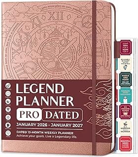 Legend Planner PRO datado de janeiro de 2025 a janeiro de 2026 - Organizador semanal e diário de luxo com horários. Agenda de agendamentos para trabalho e gerenciamento de tempo, capa dura A4 (ouro