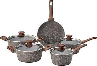 Mimo Style Conjunto 5 Panelas, Feitas em Alumínio e Tampa de Vidro Temperado. Revestimento Soft-Touch Nas Alças e Fundo Triplo. Funciona em Fogão a Gás, Elétrico e Indução (Grafito Cinza)