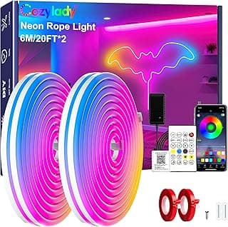 Cozylady Luzes De Corda Neon Led Rgb De 40 Pés Para Quarto, Tira De Led De 12 M Com Fita Adesiva Dupla Face, Aplicativo/Controle Remoto, Luzes Diy À Prova D'Água Decoram O Interior E O Exterior Da S