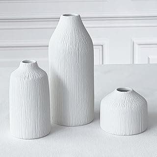 Vasos de cerâmica Boho White Bud da Kate Aspen (conjunto com 3) – Vasos Boho para grama pampa, eucalipto, flores secas e plantas | Decoração de prateleira, decoração de lareira
