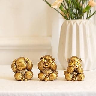 Estátua de 3 macacos sábios. Estatuetas de macacos sem ver o mal, ouvir o mal, falar sem mal. Traz boa sorte, sabedoria. Detalhes de decoração de casa com escultura de macaco. Ornamentos de decoração