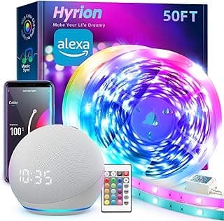 hyrion Tiras de luz LED inteligentes, luz de LED WiFi de 15 m, mudança de cor ativada por som com Alexa e Google, sincronização de música com luzes de LED para quarto para sala de estar, decoração de casa (2 rolos de 7,6 m)