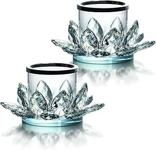 QFkris Candelabro de Cristal Transparente Lotus Hurricane, Conjunto de 2 Peças, Vários, Ocasião Especial, Objeto Decorativo, Sobre a Mesa, Clear
