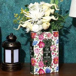 Vaso de flores grande em forma de livro de cerâmica decoração grande vaso de plantas para amantes de livros presentes para mulheres amantes de mães decoração de escritório em casa (estilo