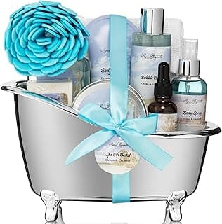 Aqua Elegante Cestas De Presentes Spa Para Mulheres - Conjunto Banho Luxo Com Oceano E Coco. Inclui Sabonete Líquido, Espuma, Loção, Manteiga, Sabonete, Óleo, Esponja Toalha.
