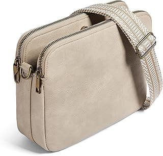 Bolsa transversal feminina moderna de couro sintético com alça ajustável e zíper antirroubo