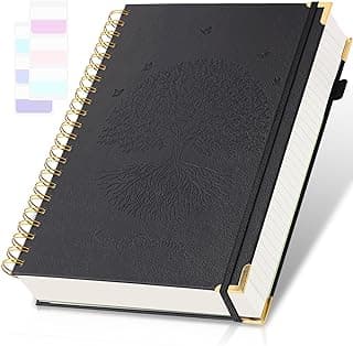Caderno espiral, caderno pautado universitário, 21,5 cm x 28 cm, 300 páginas, diários de couro para escrita, cadernos A4 de capa dura para escola de trabalho, 24 abas, grande diário em relevo para