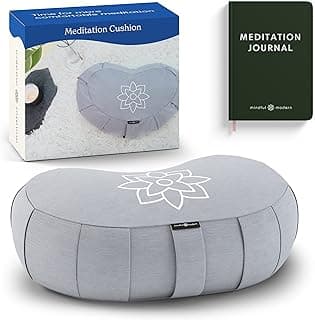 Almofada de meditação grande Mindful & Modern | Assento de almofada de chão de meditação Zafu Yoga reforçado | Almofada crescente preenchida com casco de trigo sarraceno com capa lavável removível + alça de transporte
