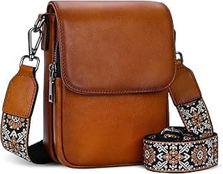 Bolsa tiracolo feminina de couro pequena com bloqueio de RFID, bolsa de viagem antirroubo com alças largas