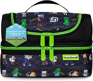 Minecraft Cool Bag Lancheira térmica infantil original para meninos e meninas ideias de presente para jogadores – Lancheira isolada com garrafa de água ou lancheira 2 compartimentos (preto)