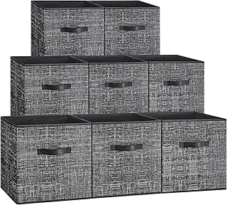 SONGMICS Cubos De Armazenamento, Caixas De Tecido Não Tecido De 13 Polegadas Com Alças Duplas, Conjunto De 8, Organizadores De Armário Para Prateleiras, Dobráveis, Para Roupas, Tinta Preta Urob833B01