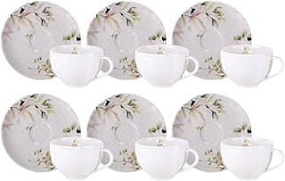 Jogo 6 Xícaras de Chá com Pires 250ml Porcelana Decorada Tramontina Magnólia