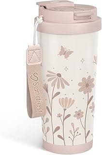 Copo floral de aço inoxidável com tampa 2 em 1 copo de café 510 g, caneca de viagem isolada presente para mulheres adolescentes, aniversário, Natal