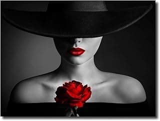 Arte de parede em tela de mulher elegante para sala de estar, impressões de rosa vermelha, decoração de parede moderna pronta para pendurar 30,5 x 40,6 cm