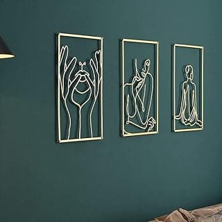 Pacote com 3 decoração de arte de parede minimalista moderna, arte de parede de metal dourado abstrata feminina de linha única, detalhes de decoração de escultura de parede para quarto e sala de estar