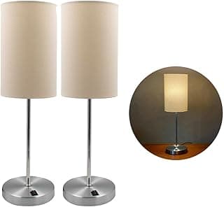 kit 2 Abajur Luminária de Mesa Clássico Redondo Escovado Com Interruptor e Cúpula de Algodão Bege Decoração Iluminação Casa, Sala, Escritorio, Quarto