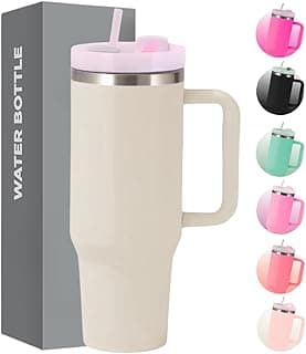 Copo Térmico com Tampa 1200 Ml Caneca Garrafa Térmica Com Canudo - Inox Parede Dupla (Off White)