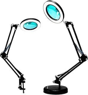 Luminaria de Led com Lupa Aumento Garra e Base Luminaria de Mesa Articulavel Ring Light Controle de Intensidade (Preto)