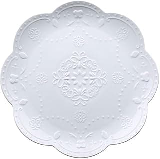 YBK Tech Elegante prato redondo de renda em relevo, prato de cerâmica para chá da tarde de café da manhã (branco, 20 cm)