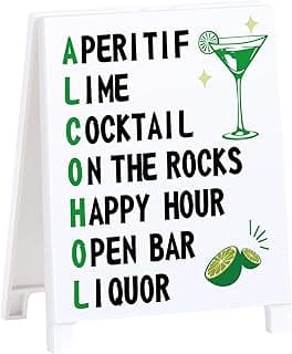 Placa engraçada para decoração de mesa de bar - design "Aperitivo Lime Cocktail On the Rocks Happy Hour". Decoração de mesa com tema de álcool humorístico para adegas, cozinha, prateleira, acessórios