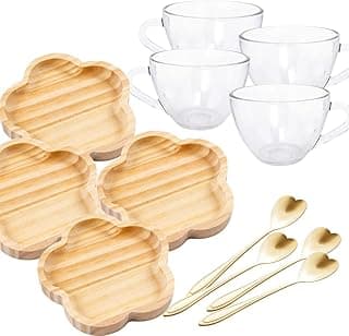 Jogo de xícara pires madeira colher Mesa posta Cafe da manha