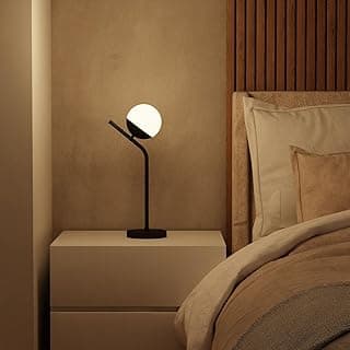 Luminária de Mesa Abajur Inclinado Jabuticaba Com Vidro Globo Fosco 12cm em Alumínio Bivolt (Preto)