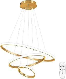 Luminária Pendente LED Moderna Dourada De 3 Anéis, Luminária De Teto Regulável Por Controle Remoto, Luminária Pendente De Embutir Redonda, 3000-6000K