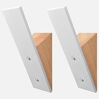 Homeforia Cabide de parede moderno de madeira de faia e metal branco de meados do século - Conjunto de 2 - Ganchos resistentes para pendurar casacos, chapéus, toalhas e mais