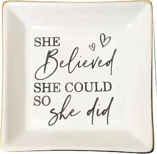 She Believed She Could So She Did Jewelry Dish Tray Ceramic Trinket Dish Parabéns Presentes de formatura para ela Parabéns Presentes para mulheres