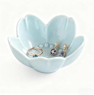 Bandeja de joias com anel de flores, prato de joias de cerâmica, bandeja pequena fofa, suporte de anel de decoração de banheiro, tigela de prato de joias para Natal, amizade, presentes de