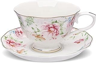 fanquare Conjunto floral de 198 g para chá da tarde, xícara de café de porcelana estilo britânico com acabamento dourado para presente de festa em casa
