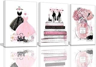 Decoração de quarto para mulheres moda rosa aquarela livro saco perfume fotos decoração de parede 3 peças banheiro arte de parede arte de banheiro para paredes de casa arte de parede em tela decoração