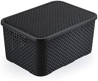 Caixa Organizadora Rattan com Tampa 15 Litros Preto Arqplast