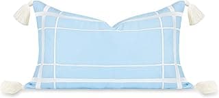 Hofdeco Premium Capa de almofada lombar Coastal Patio Indoor Outdoor apenas, 30,5 cm x 50,8 cm repelente de água para quintal, sofá, moldura de linha bordada azul bebê