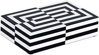 Handicrafts Home Caixa de armazenamento de joias com ilusão 3D preta e branca – Organizador decorativo geométrico para brincos, colares e lembranças – Caixa de presente multiuso 20 x 12 x 5 cm