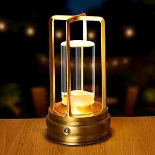 Inawenxlg Candeeiro de mesa de metal sem fio recarregável – Lâmpada de mesa LED portátil com regulação infinita de 3 cores, alimentada por bateria para uso interno e externo, quarto, restaurante, bar