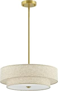 VONLUCE Lustres modernos, lustres de tambor de 45,7 cm com sombra de tecido de 2 camadas, luminária pendente de 4 luzes com bases E26, luminária para sala de jantar, quarto, sala de estar, sombra de