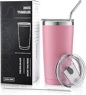 Sivaphe Copo de 590 ml com tampa de aço inoxidável, caneca de café isolada, copo térmico durável revestido de energia, ideia de feminino para sua menina (rosa