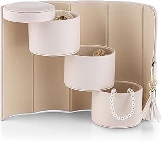 Vlando Estojo de joias de viagem para mulheres, essencial para viagem, organizador de joias indispensáveis para meninas, presentes de Natal para viajantes, casais, mães amigas - rosa claro