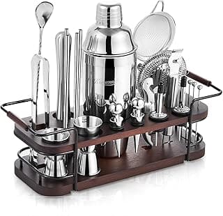 KITESSENSU Conjunto De Coqueteleira, Kit Barman Com Suporte, Bar Completo 24 Peças, Todos Os Acessórios: Coqueteleira Martini, Jigger, Socador, Misturador Bebidas Para Coquetéis Caseiros