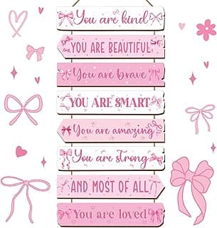 Qunclay Decoração de quarto de menina inspiradora arte estética decoração de parede inspiradora colorido arco-íris decoração de madeira para crianças pequenas menino bebê quarto berçário decoração de