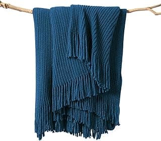 Lifein Cobertor verde para sofá – Manta boêmia de chenille de malha macia, manta pequena e leve de malha aconchegante e mantas com borlas para decoração de casa, cama, cadeira, sofá, outono (azul-petróleo, 152 x 203 cm