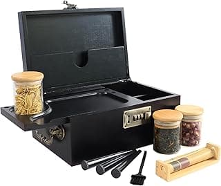 Caixa de bambu com trava de combinação, caixa decorativa com alça, conjunto grande de armazenamento para armazenamento de chá, grãos de café, etc., conjunto organizador de caixa com trava