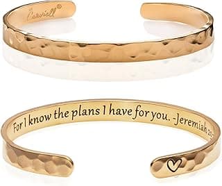Carviell Pulseiras femininas gravadas – inspiradoras, amizade, amor, mãe, filha, irmã, cristã, formatura, memorial e presentes de casamento – 80+ frases – aço inoxidável, pronto para presente