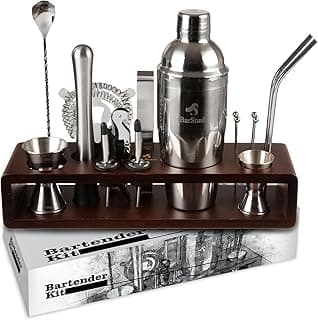 Conjunto de coqueteleira kit de barman com suporte, kit profissional de bartender, presentes de aquecimento de casa - conjunto de misturadores de coquetel, conjunto de ferramentas de bar