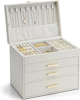 Vlando Caixa de joias grande de 4 camadas - organizador de joias, organizador de caixa de joias para gaveta, colar, anel, pulseira e relógio, presente de aniversário para entes queridos - bege